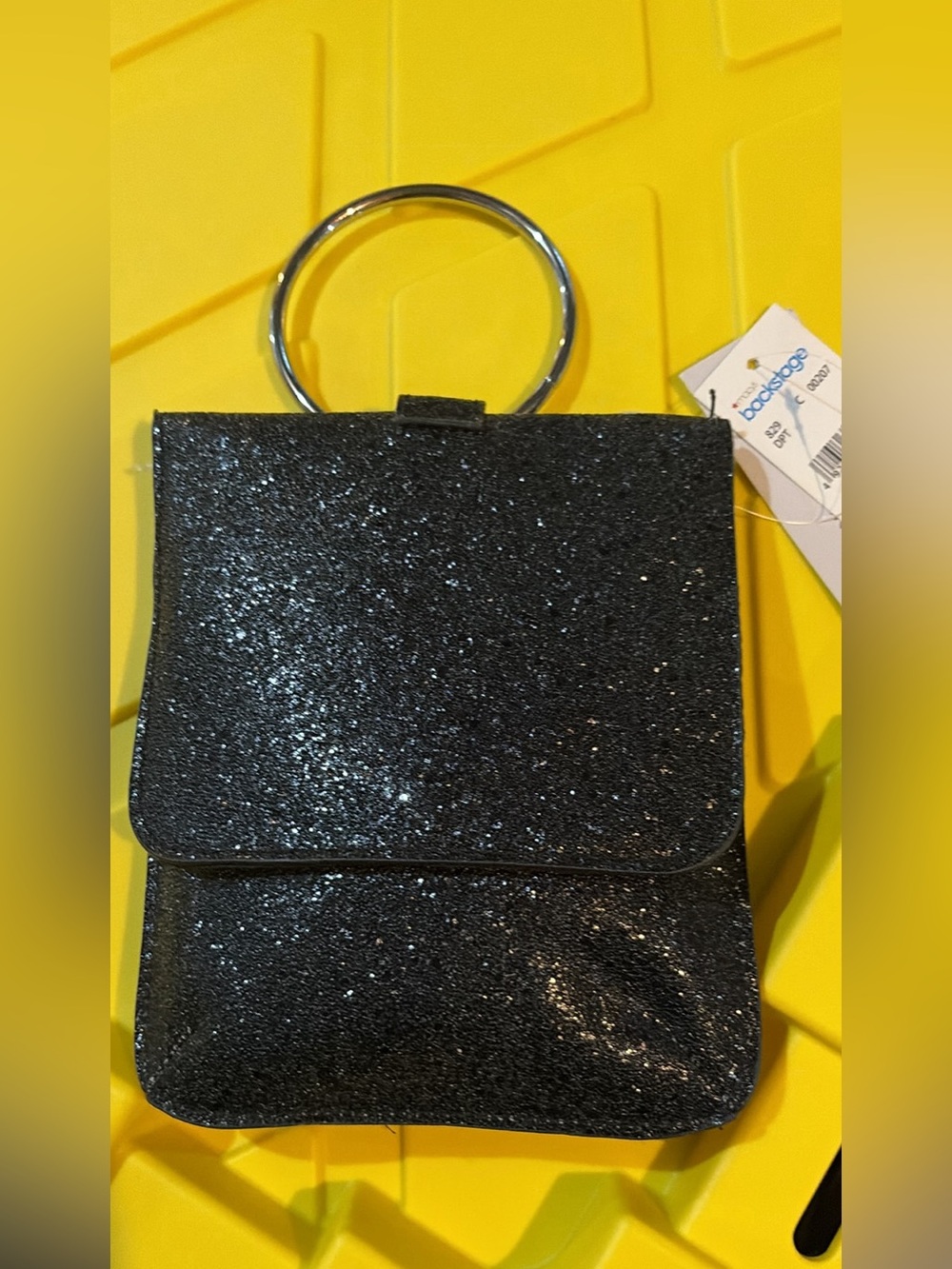 Sparkle Ring-Handle Black Crossbody Bag by Unknown Brand